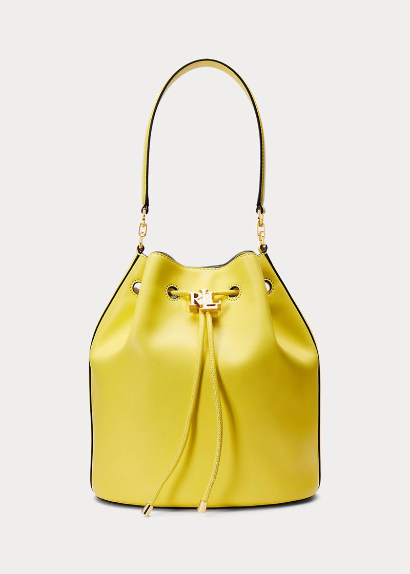 ローレン バッグ レディース 黄色 レザー Large Andie Drawstring MYUWV6580